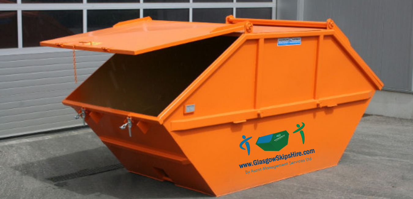 16 yard Closed top and lockable skip hire in Bearsden, Glasgow.